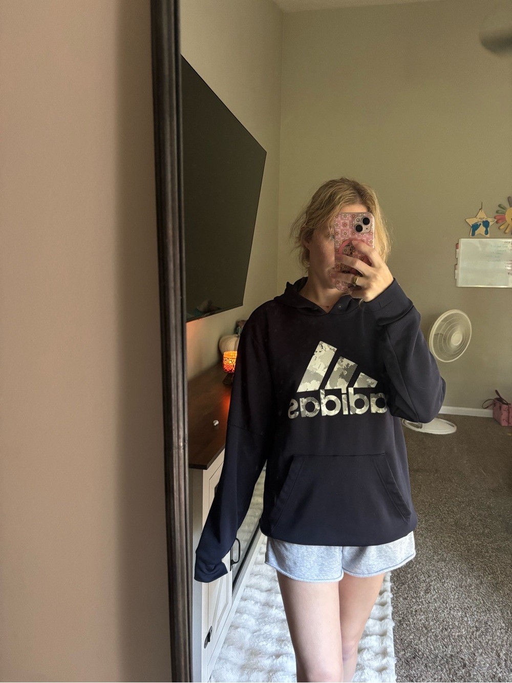 adidas Navy Pullover Hoodie with White Logo